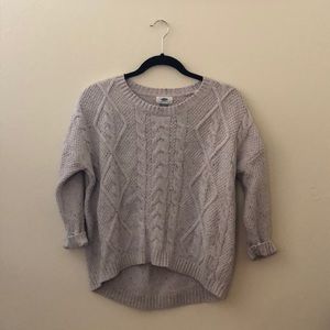 light gray cable knit sweater